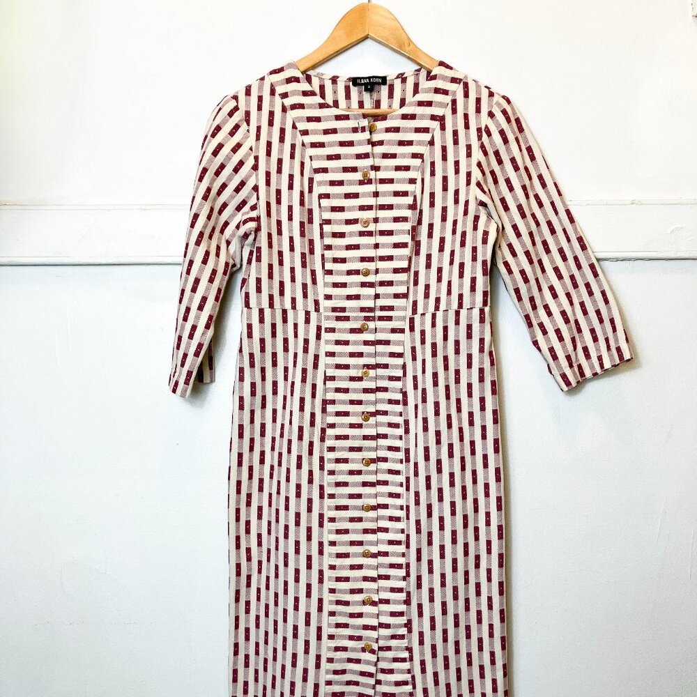 Ilana Kohn Rose Midi Dress Dobby Dot Sz. 2 (S) Red and White Geometric Print - Picture 4 of 9